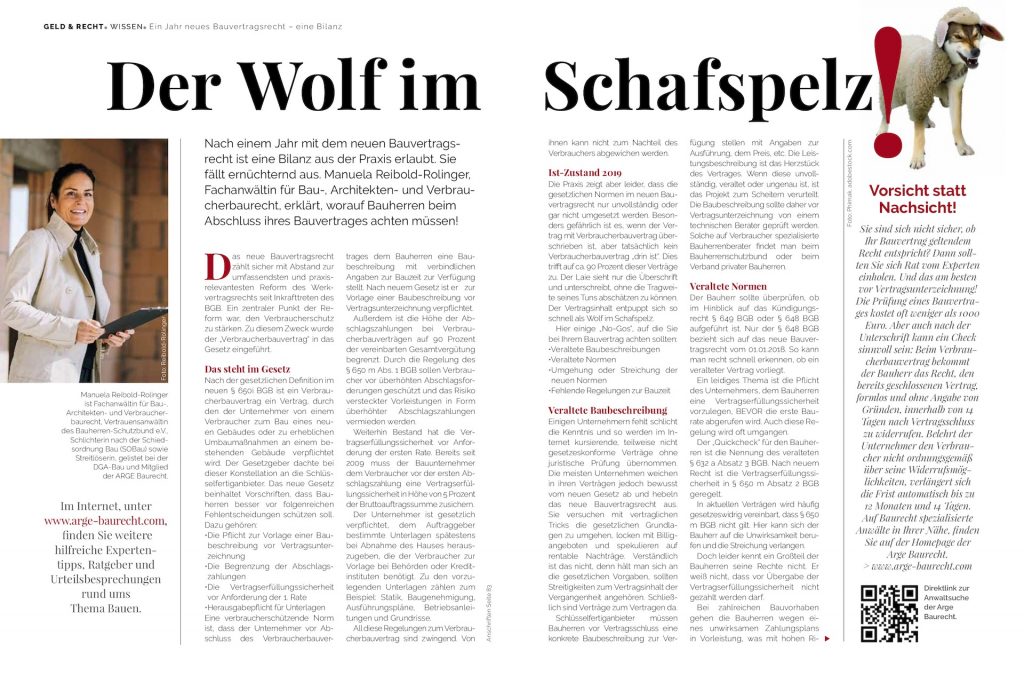 Foto Der Wolf im Schafspelz Artikel Bauvertragsrecht Manuela Reibold Rolinger